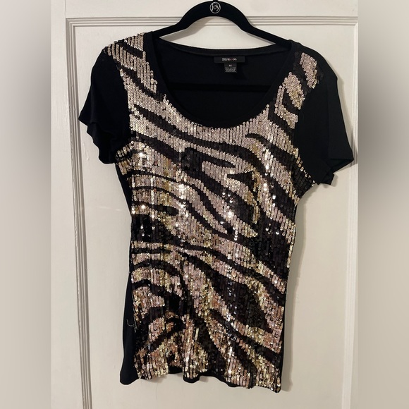 STYLE & CO-Black and gold sequin (front only) top - Picture 1 of 3